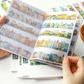 20 Sheets Vintage Stickers,Self-Adhesive Sticker Book Washi Stickers,Colorful House Cloud Car Pattern Aesthetic Stickers,DIY Decorative Stickers for Scrapbook Journaling Supplies Gift Wrapping