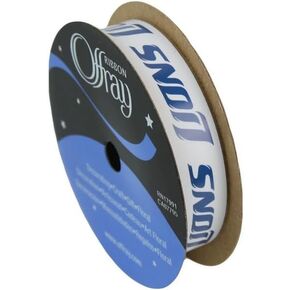 Offray Detroit Football Polyester Ribbon 5/8" x 9' Spool - White, Letter Print - Perfect for Wreaths, Parties, Crafts - Officially Licensed