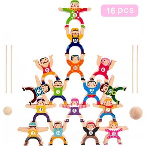 Wooden Stacking Toys,16Pcs Circus Hercules Acrobatic Troupe Interlock Toy,Balancing Building Blocks Game Toddler Puzzle Toys,for 3 4 5 6 Years Old Kids Adults