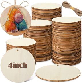Suzile 200 Pcs Unfinished Wood Circles for Crafts Round Wooden Discs Round Wood Circles with Holes Blank Round Wood Tags for DIY Christmas Home Decor Painting Door Hanger Design (3 Inch)
