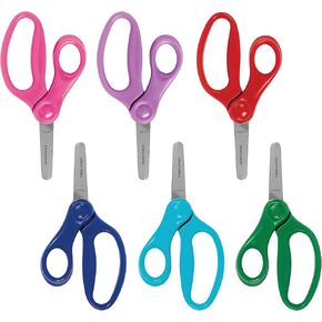 Fiskars 5" Blunt-Tip Scissors for Kids Ages 4-7 (3-Pack) - Scissors for School or Crafting - Back to School Supplies - Red, Blue, Turquoise