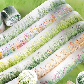 6 Rolls Plant Floral Washi Tape for Journaling,Waterproof Transparent PET Tape Green Grass Tape Stickers,Self-Adhesive Decorative Tape for DIY Crafts Scrapbook Notebook Photo Album Gift Wrapping