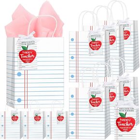 Kolldenn 24 Sets Teacher Gift Bags with Tissue Paper Teacher Appreciation Gift back to school Bag with Handle Cards Notebook Line Gifts for Retirement Graduation