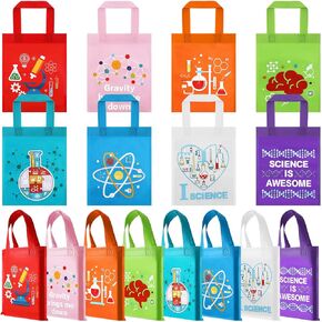 Ferraycle 24 Pcs Science Party Favor Bags Non Woven Goodie Treat Gift Bags with Handles Science Themed Birthday Party Supplies