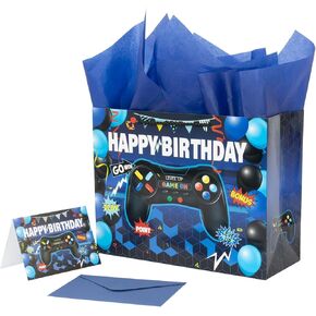 Ranfashiong 13" Large Baby Boy Gift Bag with Tissue Paper and Card for Kids Birthday Party Supplies (Game Handle 1PCS)