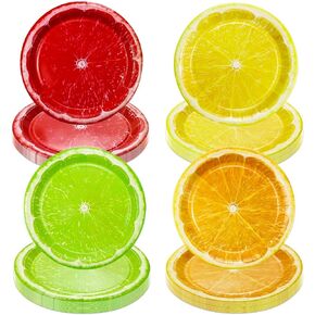80PCS Lemon Slices Paper Plates, 9" Colorful Lemon Plate, Disposable Citrus Fruit Dinner Plates Dessert Plates for Summer Tropical Fruit Lemon Party Decorations