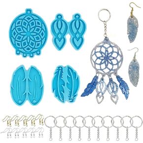Yeoubi 94pcs Resin Jewelry Molds Kit,3 Pairs Earring Silicone Molds and 1Pcs Dream Catcher Epoxy Casting Molds for Resin Jewelry, Pendant, Key Chains