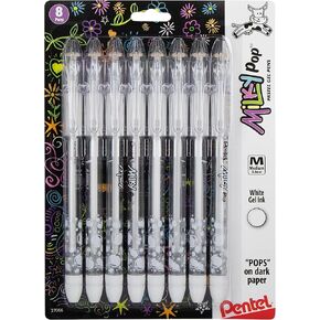 Pentel Milky Pop Pastel Gel Pen, (0.8mm) Medium, White Ink 8 Pack