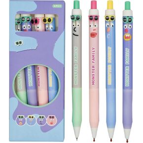 Maydahui 8 Pcs Fun Big Eyes Monster Pens Retractable Cute Sunglass Monster Famaliy Gel Pens Black Ink for School Office Supplies Halloween Monster Party Favors