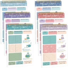 6 Pack To Do List Notepad Cat Witty Daily Planner Undated 7.8 x 5.2 Inch Spiral Daily Planner Notebook for Adults and Kids School Home, Office,180 Tear off Sheets