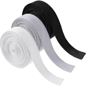 3 Rolls 15 Yards Cotton Webbing 1 Inch Cotton Webbing Straps Cotton Webbing Ribbon for Arts and Crafts Tote Bags Making Sewing Home Wrapping Black, White, Natural Color