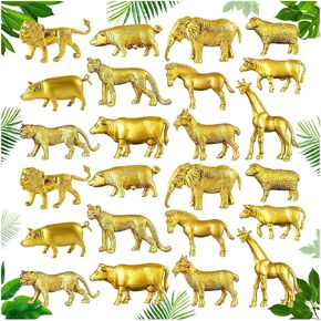 48 Pcs Gold Plastic Animal Figurines, Gold Safari Animal Figures with Jungle Animal Elephant Lion Wild Animal Decor, Mini Safari Animals Figurines Decor Cake Toppers for Themed Birthday Party