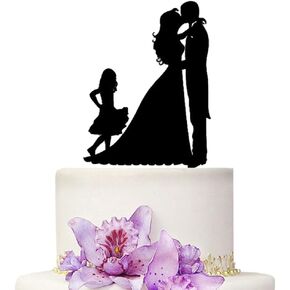 Wedding Cake Toppers Bride and Groom With little Girl Rustic Family Wedding Decorations