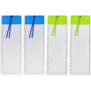 AYLIFU 4 PCS Magnifier Bookmarks Bookmark Ruler Magnifying Glass 3X Magnifying Glass Ruler for Reading Small Print Maps and Books with 6-Inch Ruler (Blue, Green)