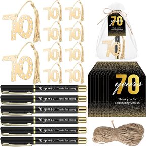 Spakon 25 Set 85th Birthday Party Favor for Guest Anniversary Party Favor Golden Birthday Bookmark Thanks for Coming Pen with Tag