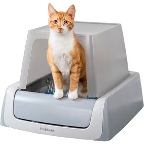 PetSafe ScoopFree Crystal Pro Self-Cleaning Cat Litter Box – Electric, Hands-Free Self-Scooping with Disposable Crystal Trays, Odor Control, Includes Hood, Gray