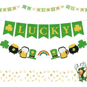 20pcs St Patricks Day Banner, Glitter St Patrick's Day Decorations, Spring St Patrick's Day Garland, St Patricks Decor, St Patricks Day Accessories,Shamrock Decorations,St Patricks Day Party Supplies