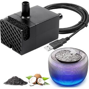Kastty Ultra Quite Cat Water Fountain Pump, USB 5V 1A Pet Water Fountain Pump for 3.5L Cat Water Fountain Pump Replacement, Dog Water Dispenser Pump with LED Light (Black)