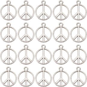 SUNNYCLUE 1 Box 100Pcs Peace Charms Bulk Peace Sign Charm Peace Logo Antique Silver Vintage Alloy Flat Round Hollow Metal Symbol Charms for Jewelry Making Charms Earring Adults Craft DIY Supplies