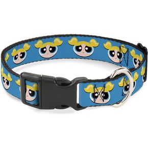 Warner Bros. Dog Collar with Plastic Clip, Quick Release, Easy Adjustable, The Powerpuff Girls Bubbles Face, 11 to 16.5 Inches 1.0 Inch Wide