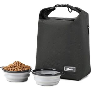 Pet Food Container，Dog Food Container 20 lb w/2PCS Collapsible Dog Travel Bowls and Zipper Side Pocket，Perfect for Camping Trip, Dog Boarding, Weekend Getaways and Travel (Gray, Large)