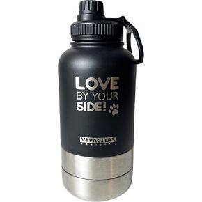 Pup Pak Portable Dog Water Bottle with Food Dispenser – Insulated Stainless Steel Travel Bottle, Large Pet Bowl, and Detachable Bowls for Hiking – Black in Saudi Arabia