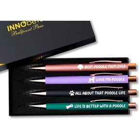 InnoBeta Poodle Gifts for Women, Ballpoint Pen Set of 4, Poodle Mom Gifts for Mother's Day, Christmas, Birthday - Poodle Mom
