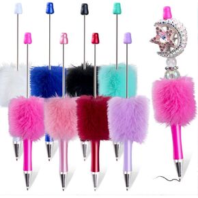8 Pcs Plush Beadable Pens Ballpoint,Colorful Beaded Pens Ballpoint Pen Plastic Ballpoint Pens Beadable Pens Bulk DIY Pens Black Ink Pens Pen Beads For Children Students Writing School Office Supplies