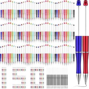 Plastic Beadable Pen Bead Ballpoint Pen Assorted Bead Pen Shaft Black Ink Rollerball Pen with Extra Refills for Teens Students School Office Supplies, 10 Colors (150 Pieces)