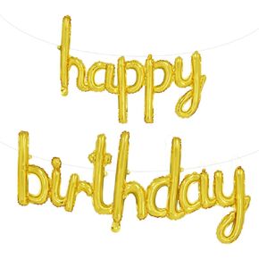 TONIFUL Black Happy Birthday Balloons Banner, 16 Inch Mylar Foil Script/Cursive Letters Birthday Sign Banner Balloon Reusable Material for Girls Boys Kids & Adults Birthday Decorations
