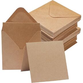100pk Mini Kraft Brown Blank Greeting Cards with Envelopes, Folded Cardstock Gift Cards Invitations Business Notes for DIY Wedding, Birthday Invitations, Crafts (74mm x 105mm)