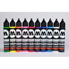 Molotow One4All 30ml Acrylic Paint Refill Professional Starter Kit 10 colors for Markers, Mops, Airbrush, Brushes and more