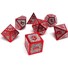 Heroic Dice of Metallic Luster - 7 Piece Metal Polyhedral Dice Collection (Black with Orange Font)