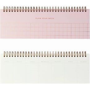 Weekly Desk Planner for Scheduling and Simple Planning - 78 Undated Weekly Spreads - 11 x 3.5 in - Coral Pink