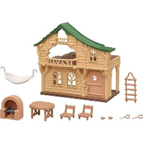 Calico Critters Lakeside Lodge Gift Set, Collectible Dollhouse with Figures, Furniture and Accessories, Pink Medium