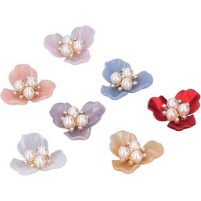 14pcs Exquisite Pearl Rhinestone Buttons DIY Flat Back Flower Rhinestone Buttons for Clothing