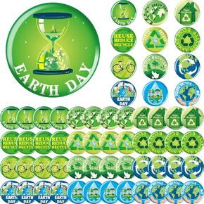 60 PCS أزرار يوم الأرض بالجملة ، دبابيس حماية البيئة ، تقليل دبابيس أزرار إعادة التدوير لأنشطة تعليمية يوم الأرض in Kuwait