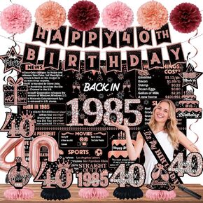 22pcs-50th birthday decorations, 1975 Banner Party Supplies, 50th Birthday Decorations for Women, Rose Gold 50 Year Old Birthday Backdrop,Vintage 50Birthday Honeycomb+Hanging Swirl+Paper Poms+Pump