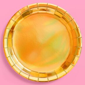 xo, Fetti Gold Holographic Foil Plates - 25 pack | Happy Birthday Party Decorations, Holiday Party, Cool Cake Plates, New Year's Eve, Gold Bachelorette Disposable Party Plates