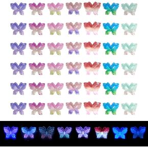 kissitty 140pcs توهج في الفراشة المظلمة راتنجات مضيئة كابوشونات الأظافر آلية التزيين الزخرفة سكرابوكينغ زخرفة للنساء تصميم الأظافر الحرف صنع المجوهرات المجوهرات