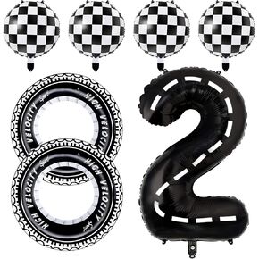 Race Car Balloons Race Car Birthday Party Supplies Tire Wheel Balloons Birthday Party Supplies Foil Number 2 Two Fast Checkered Tire Balloon Arch Garland Kit Cars Wheels Party Favors Decorations