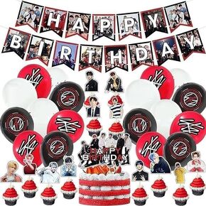 MeiYiYi Birthday Party Supplies,Birthday Decorations Gift Set - Banner,Cake Toppers,21PCS Cupcake Toppers Perfect for Boys and Girls(Red)