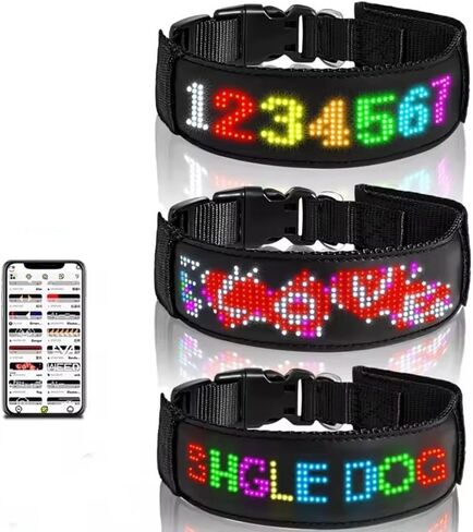 RGB Led Dog Collar for App Programmable Text Flashing Light Up Cosplay Accessories- USB Rechargeable Hand and Leg Rings Cat Digital Pet Collar Weatherproof Fits for Small Medium Dog (Full Color) in Saudi Arabia