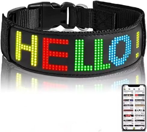 RGB Led Dog Collar for App Programmable Text Flashing Light Up Cosplay Accessories- USB Rechargeable Hand and Leg Rings Cat Digital Pet Collar Weatherproof Fits for Small Medium Dog (Full Color) in Saudi Arabia