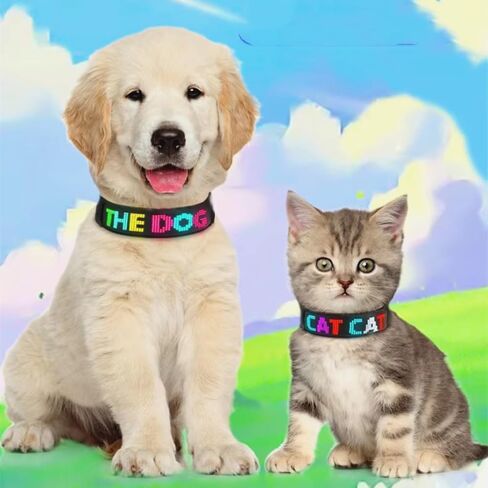 RGB Led Dog Collar for App Programmable Text Flashing Light Up Cosplay Accessories- USB Rechargeable Hand and Leg Rings Cat Digital Pet Collar Weatherproof Fits for Small Medium Dog (Full Color) in Saudi Arabia