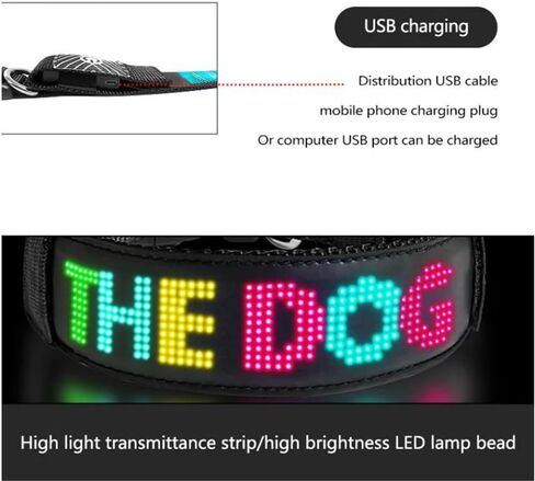RGB Led Dog Collar for App Programmable Text Flashing Light Up Cosplay Accessories- USB Rechargeable Hand and Leg Rings Cat Digital Pet Collar Weatherproof Fits for Small Medium Dog (Full Color) in Saudi Arabia