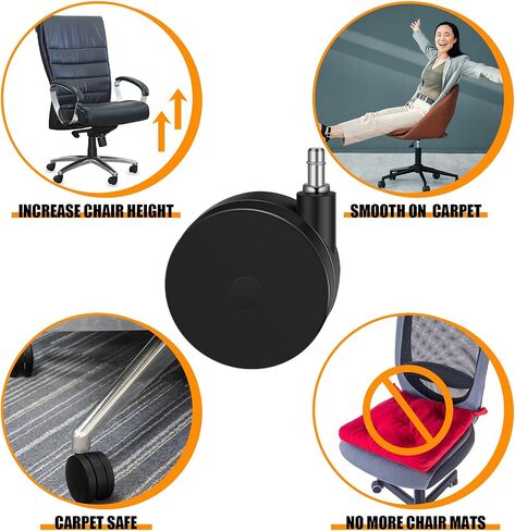 5 Pcs 4'' Extra Large Chair Wheels for Carpet Heavy Duty Office Twin Chair Casters Replacement 7/16 x 7/8 Grip Ring for Furniture Hardwood Floor Computer Desk Safe Rotating Wheels(Black) in Kuwait