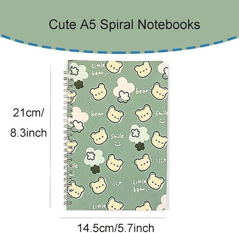4 Pack Cute A5 Spiral Notebooks Kawaii Flower & Bear Journals, 8.3" x 5.9" Thick Plastic Hardcover Lined Paper Notebook Gift Notepad Diary for Kids Girls Teens Women (Green) in Saudi Arabia