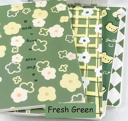 4 Pack Cute A5 Spiral Notebooks Kawaii Flower & Bear Journals, 8.3" x 5.9" Thick Plastic Hardcover Lined Paper Notebook Gift Notepad Diary for Kids Girls Teens Women (Green) in Saudi Arabia