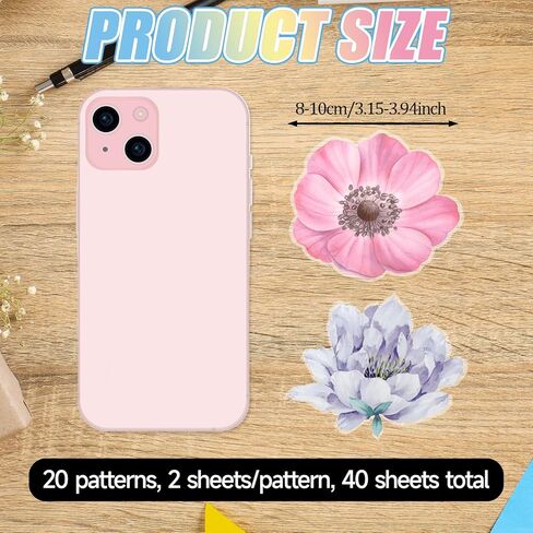 مجموعة ملصقات زهرية من 40 قطعة - وردة شفافة ، ثلاثية الأبعاد ، شارات جدار الفينيل المقاومة للماء لديكور المنزل و Scrapbooking in Kuwait